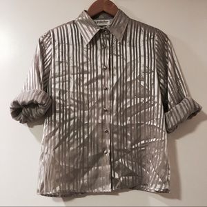 90s vintage silver metallic button down top
